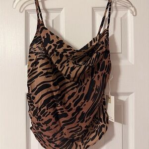 Good American Brown and Black Animal Print Cowl Neck Camisole
